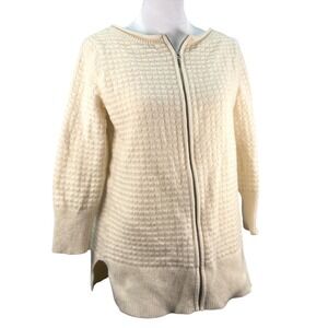 Club Monaco Womens Cream Textured Waffle Knit Zip Front Cardigan Sweater Ivory